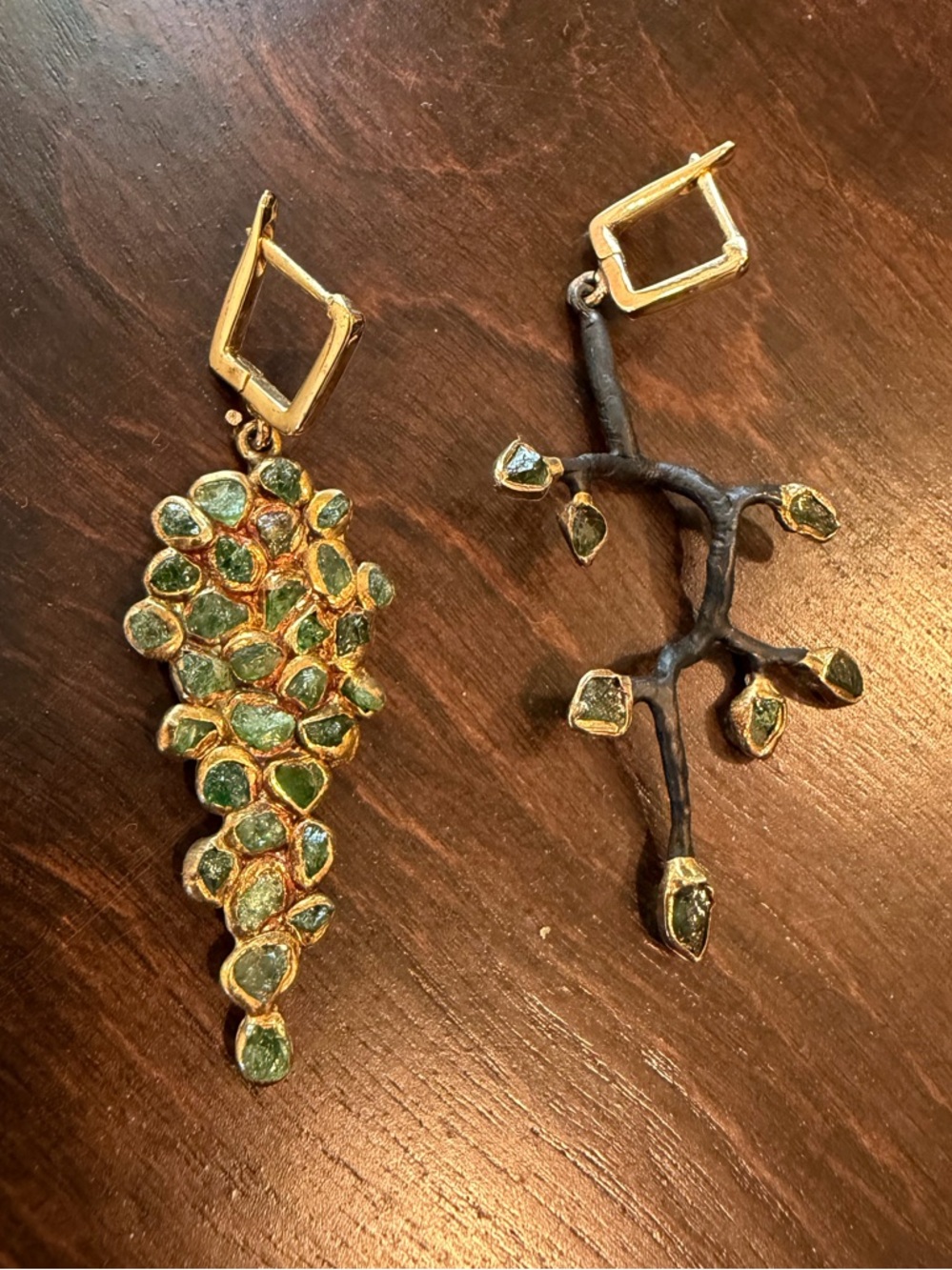 Tarina German Kabirski Earrings - Raw Tsavorite Green Garnet - 14K Gold Plated
